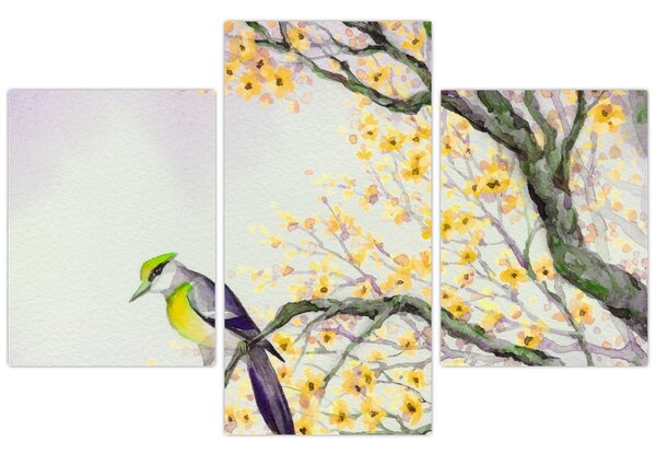 Slika - Akvarel ptica na drvetu (90x60 cm)