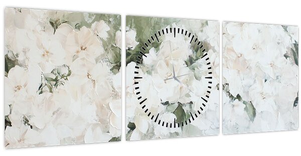 Slika - Apstrakcija bijelog cvijeća (sa satom) (90x30 cm)
