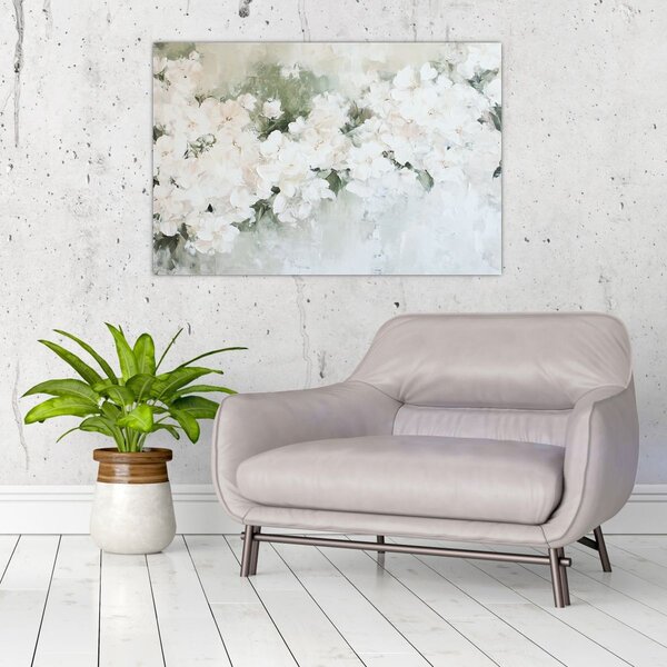 Slika - Apstrakcija bijelog cvijeća (90x60 cm)