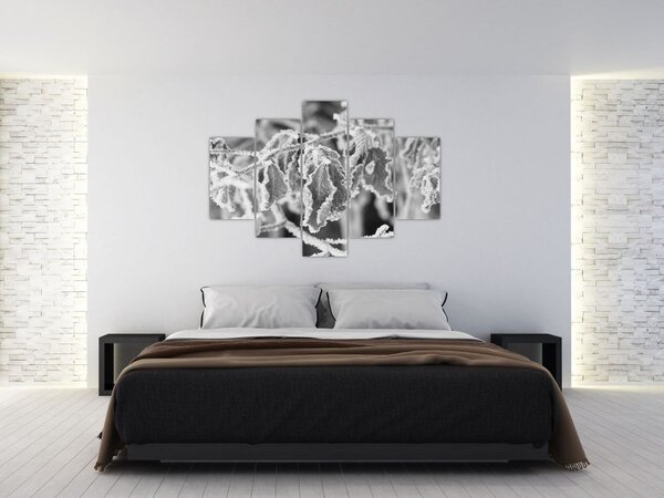 Slika - Smrznuto lišće, crno-bijela (150x105 cm)