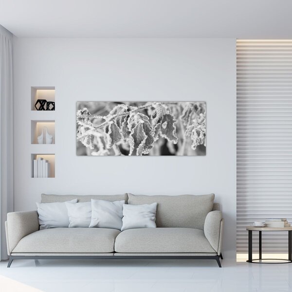 Slika - Smrznuto lišće, crno-bijela (120x50 cm)