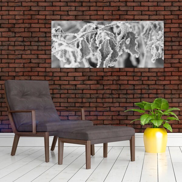 Slika - Smrznuto lišće, crno-bijela (120x50 cm)