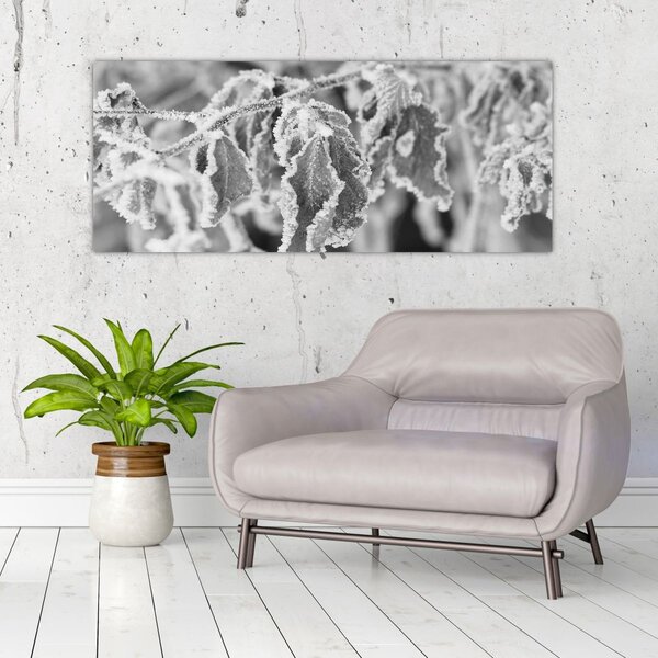 Slika - Smrznuto lišće, crno-bijela (120x50 cm)