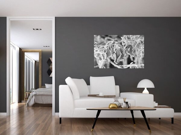 Slika - Smrznuto lišće, crno-bijela (90x60 cm)