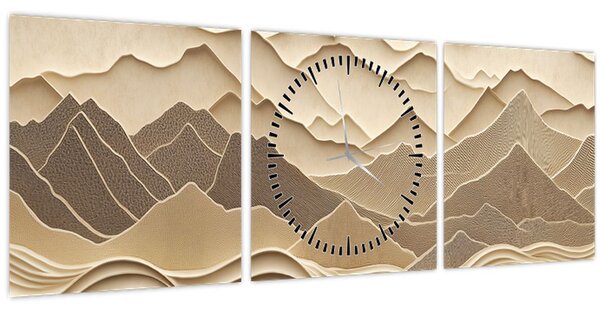 Slika - 3D linije planina (sa satom) (90x30 cm)