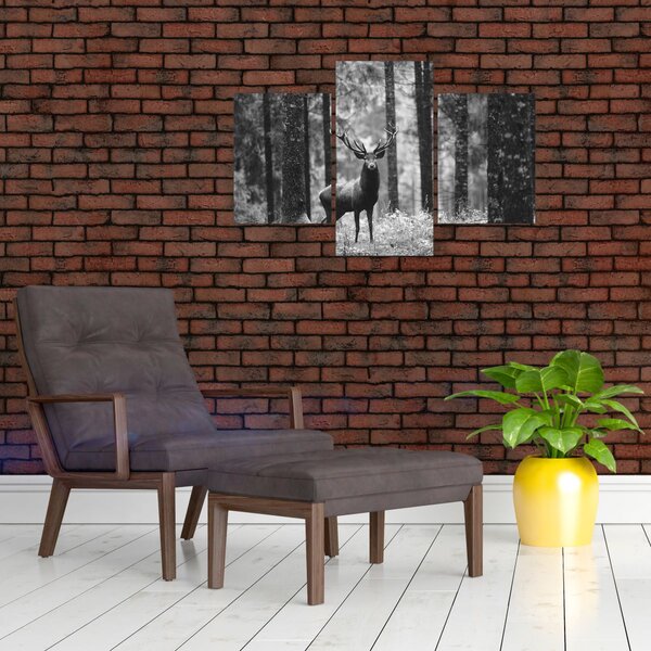 Slika - Jelen u šumi 2, crno-bijela (90x60 cm)