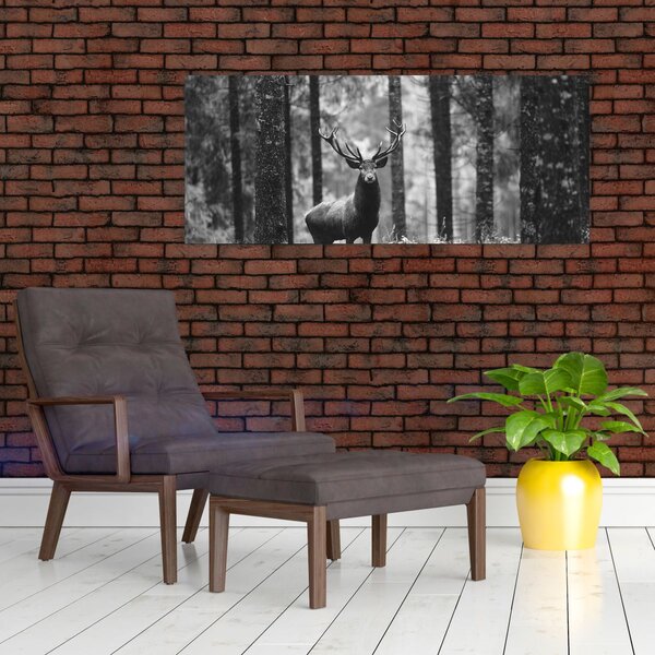 Slika - Jelen u šumi 2, crno-bijela (120x50 cm)