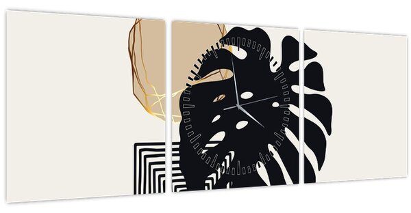 Slika - Apstrakcija s tropskim lišćem N⁰2 (sa satom) (90x30 cm)