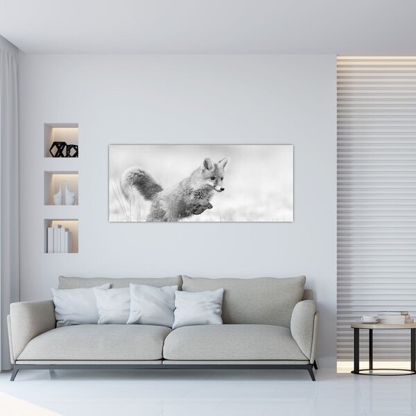 Slika - Lisica koja skače, crno-bijela (120x50 cm)