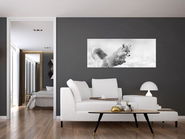 Slika - Lisica koja skače, crno-bijela (120x50 cm)