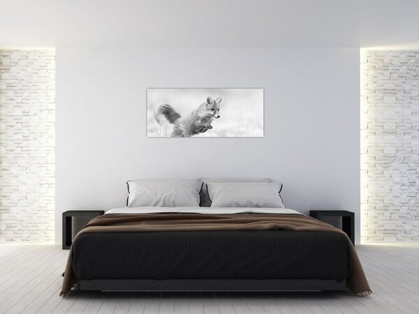 Slika - Lisica koja skače, crno-bijela (120x50 cm)