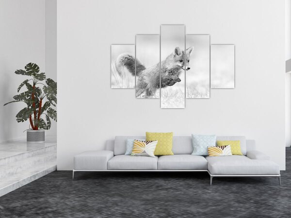 Slika - Lisica koja skače, crno-bijela (150x105 cm)