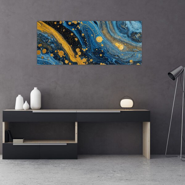 Slika - Plava apstrakcija sa zlatom (120x50 cm)