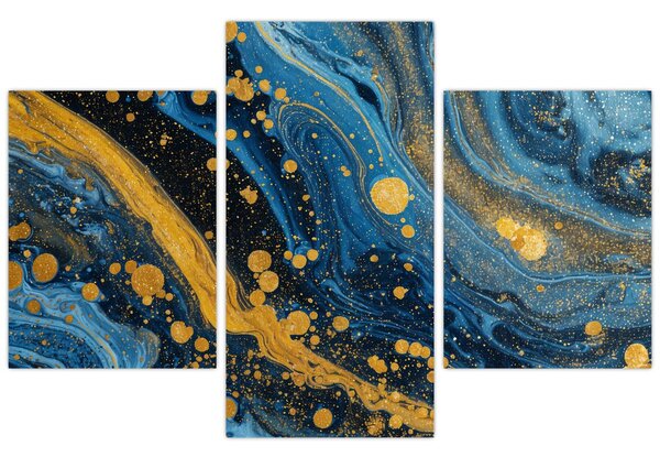 Slika - Plava apstrakcija sa zlatom (90x60 cm)