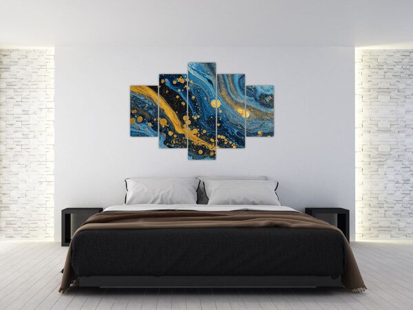 Slika - Plava apstrakcija sa zlatom (150x105 cm)