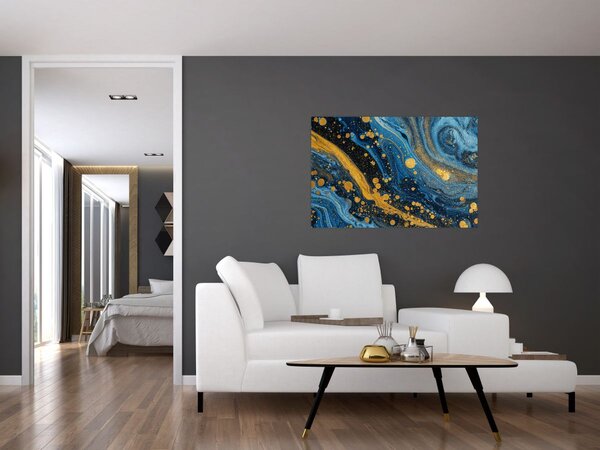 Slika - Plava apstrakcija sa zlatom (90x60 cm)