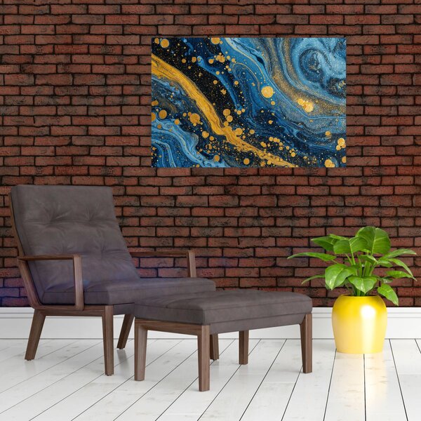 Slika - Plava apstrakcija sa zlatom (90x60 cm)