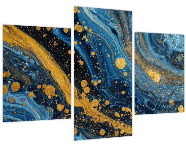 Slika - Plava apstrakcija sa zlatom (90x60 cm)