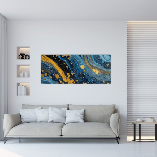 Slika - Plava apstrakcija sa zlatom (120x50 cm)