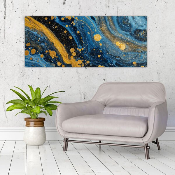 Slika - Plava apstrakcija sa zlatom (120x50 cm)