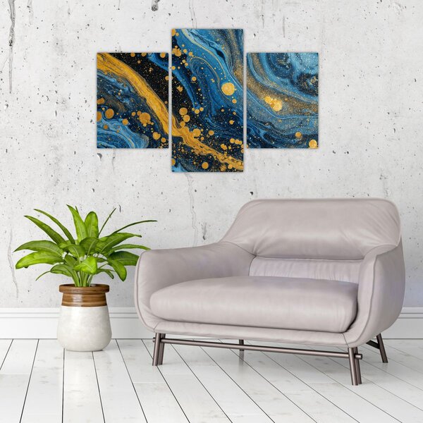 Slika - Plava apstrakcija sa zlatom (90x60 cm)