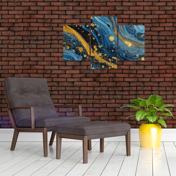 Slika - Plava apstrakcija sa zlatom (90x60 cm)