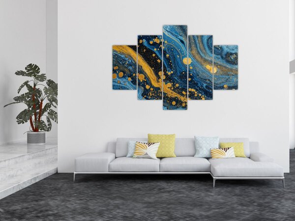 Slika - Plava apstrakcija sa zlatom (150x105 cm)