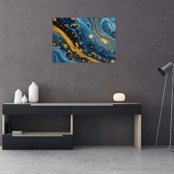 Slika - Plava apstrakcija sa zlatom (70x50 cm)
