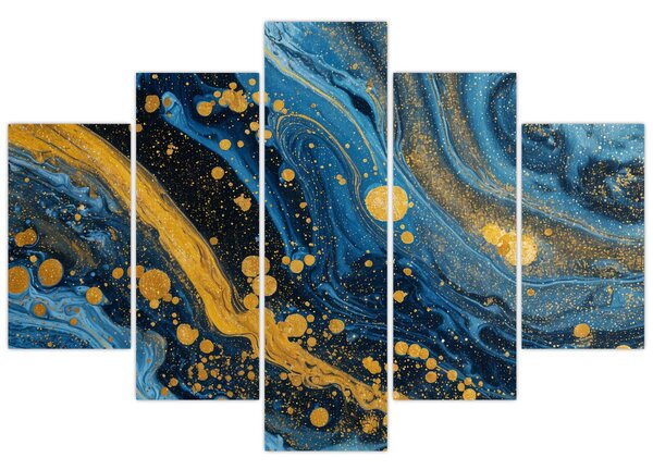 Slika - Plava apstrakcija sa zlatom (150x105 cm)