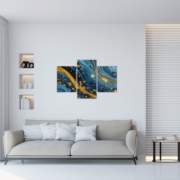 Slika - Plava apstrakcija sa zlatom (90x60 cm)