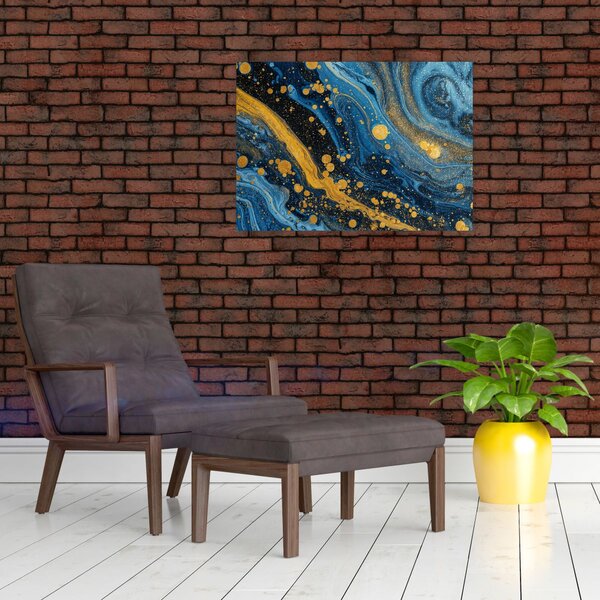 Slika - Plava apstrakcija sa zlatom (70x50 cm)