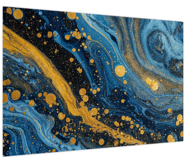 Slika - Plava apstrakcija sa zlatom (90x60 cm)