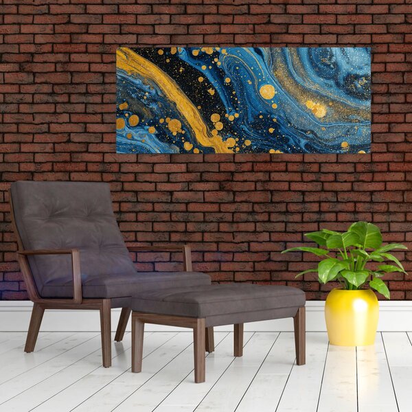 Slika - Plava apstrakcija sa zlatom (120x50 cm)