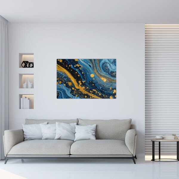 Slika - Plava apstrakcija sa zlatom (90x60 cm)