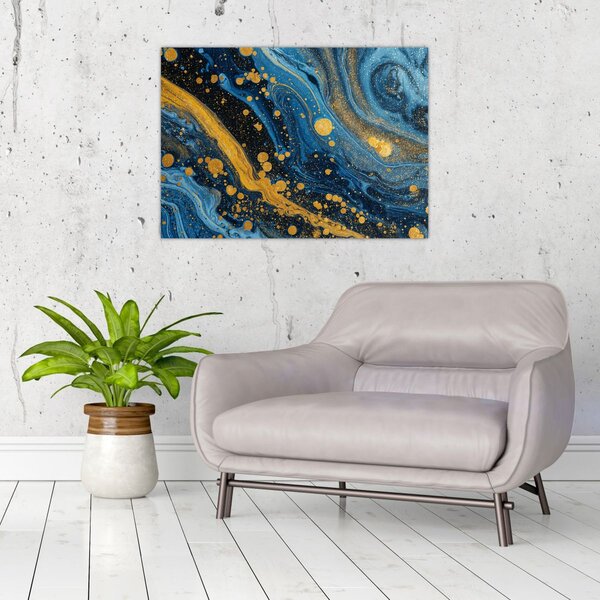 Slika - Plava apstrakcija sa zlatom (70x50 cm)
