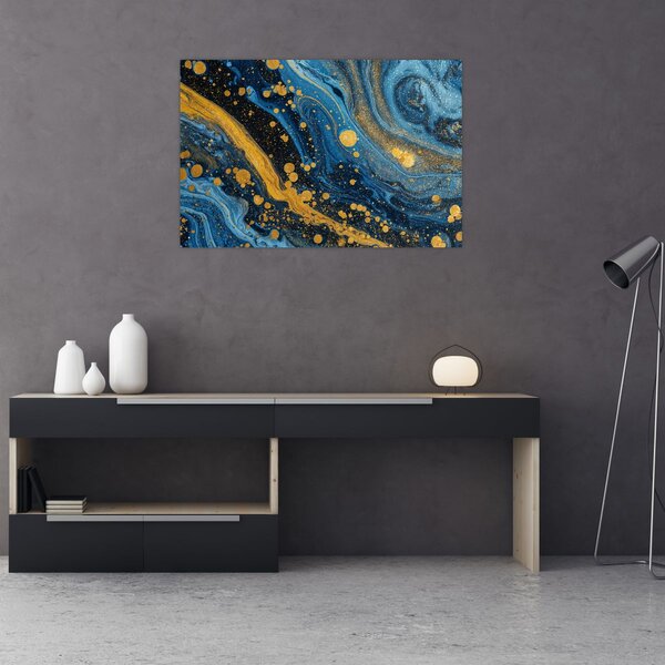 Slika - Plava apstrakcija sa zlatom (90x60 cm)