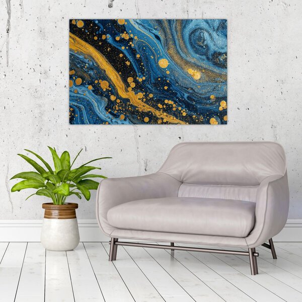 Slika - Plava apstrakcija sa zlatom (90x60 cm)