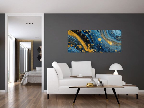 Slika - Plava apstrakcija sa zlatom (120x50 cm)