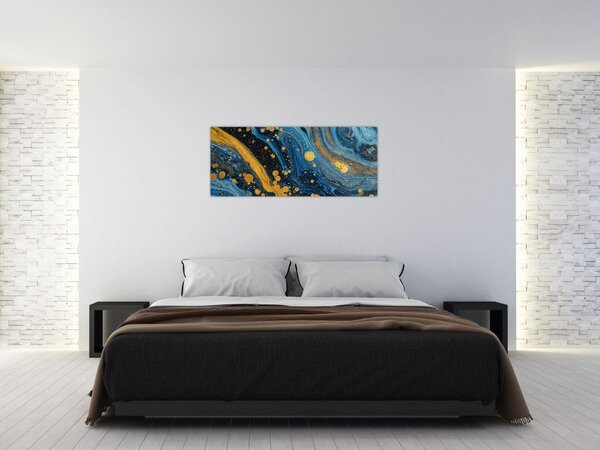 Slika - Plava apstrakcija sa zlatom (120x50 cm)