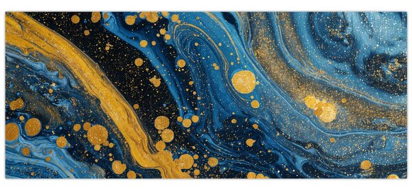 Slika - Plava apstrakcija sa zlatom (120x50 cm)