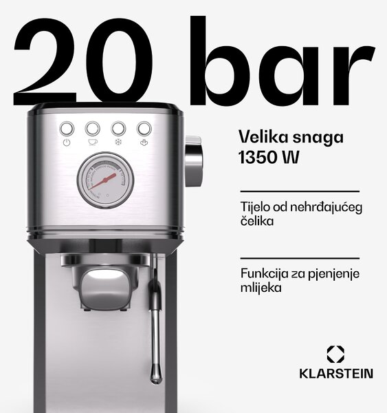 Klarstein SteelPresso Slim aparat za kavu, portafilter, uključujući pribor