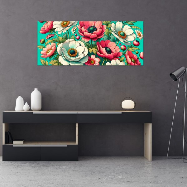 Slika - Cvijeće na plavoj pozadini (120x50 cm)