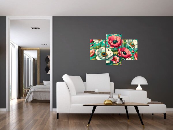 Slika - Cvijeće na plavoj pozadini (90x60 cm)