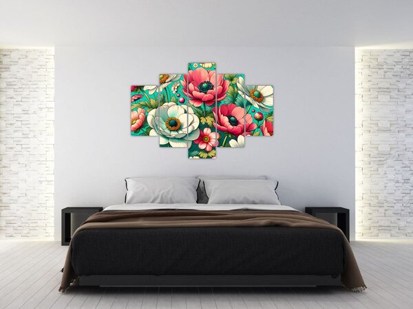 Slika - Cvijeće na plavoj pozadini (150x105 cm)