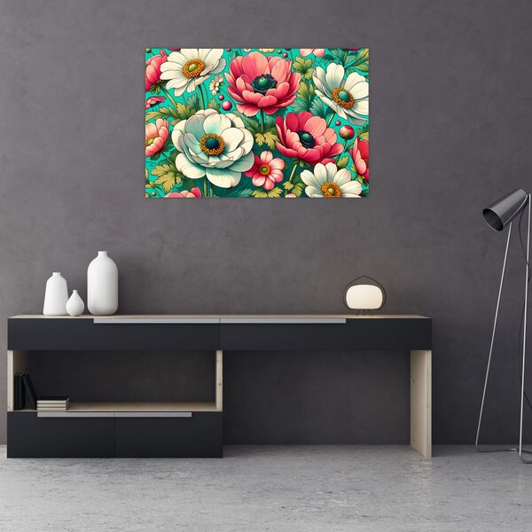 Slika - Cvijeće na plavoj pozadini (90x60 cm)