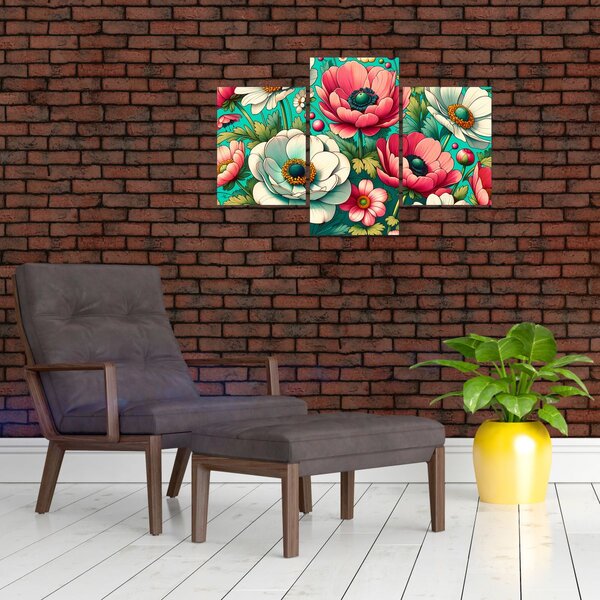 Slika - Cvijeće na plavoj pozadini (90x60 cm)