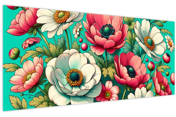 Slika - Cvijeće na plavoj pozadini (120x50 cm)