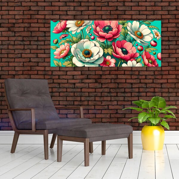 Slika - Cvijeće na plavoj pozadini (120x50 cm)