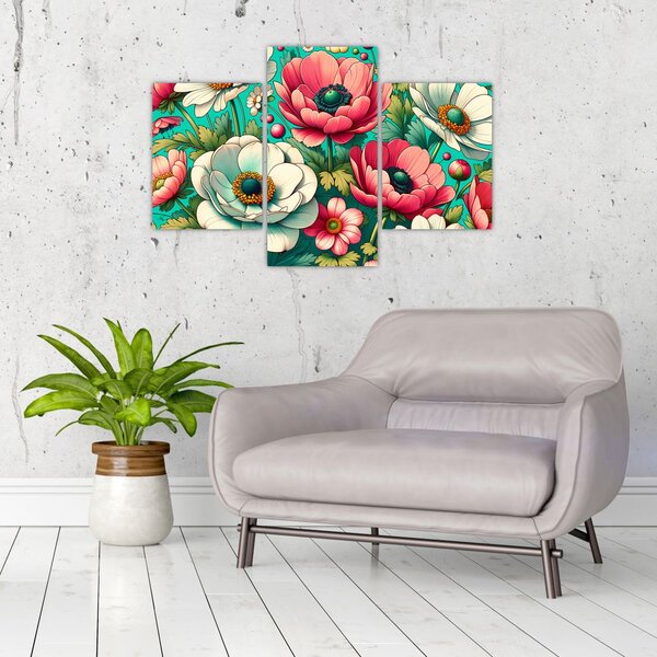 Slika - Cvijeće na plavoj pozadini (90x60 cm)