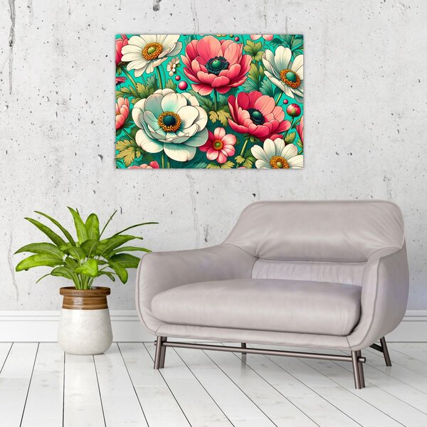 Slika - Cvijeće na plavoj pozadini (70x50 cm)